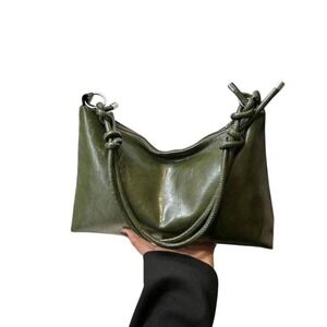 Chic Olive Green Shoulder Bag Women's Faux Leather Knot Accent Hobo Bag
